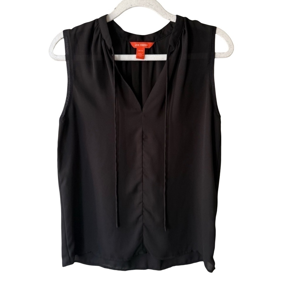 Joe Fresh Black Sleeveless Mandarin Collar Blouse Sheer Size XS Office Business